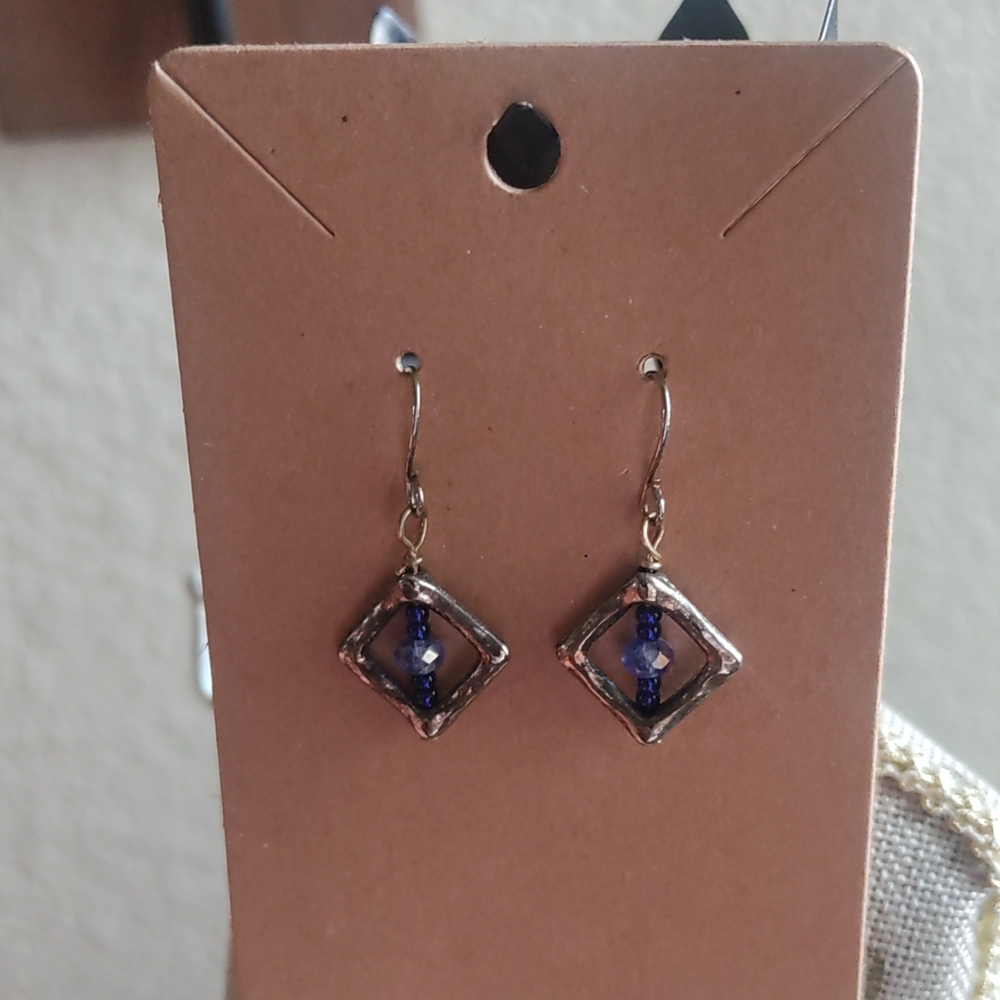 Elegant Blue and Gold Dangle Earrings